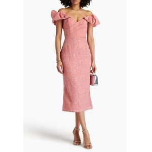 ✨ NWT Marchesa Notte Off the Shoulder Pleated Cloqué Midi Dress ✨